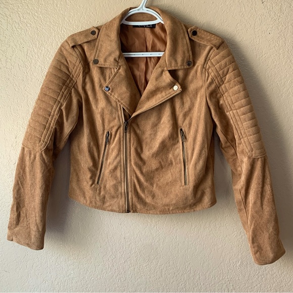 NANA MACS Jackets & Blazers - NANA MACS Brown Faux Suede Zip Up Mac Snap Boho Biker Moto Jacket Size S